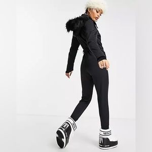 ASOS 4505 Black Ski Suit With Fur Hood - Petite - US Size 4